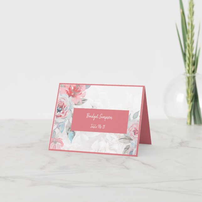 Rosa de acuarela floral peony boda tarjeta de visi (Anverso)