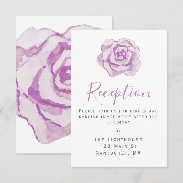 Rosa de acuarela púrpura | Tarjeta de recepción de (Anverso / Reverso)