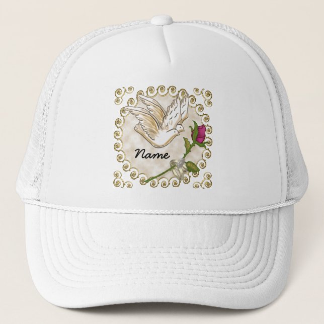 Rosa de anillos boda gorra boda (Anverso)