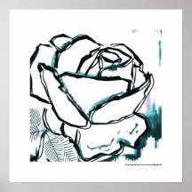 Rosa de Aqua blanco negro moderno - Flor de arte p