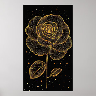 Rosa de Arte de Línea Dorada con Puntos Brillantes
