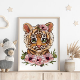 Rosa de Baby Tiger Poster Animal | Arte de tigre l