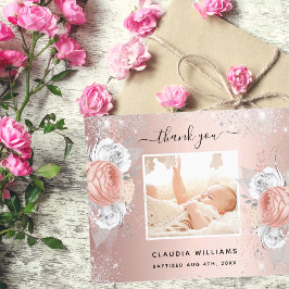 Rosa de bautismo chica de oro foto floral tarjeta 