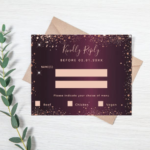 Rosa de borgoña purpurina de oro tarjeta RSVP