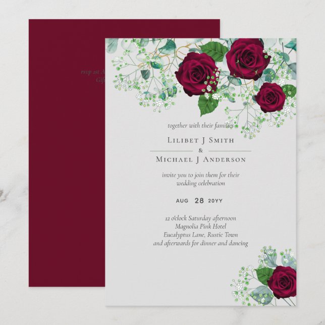 Rosa de Borgoña Sage Eucalyptus Boda (Anverso / Reverso)