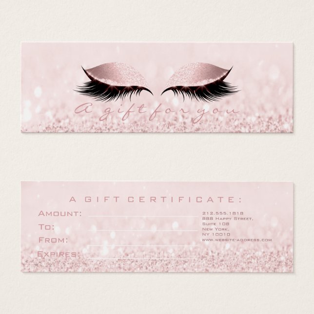 Rosa de certificado de regalo Pastel Rosa Lashes M (Anverso y reverso)