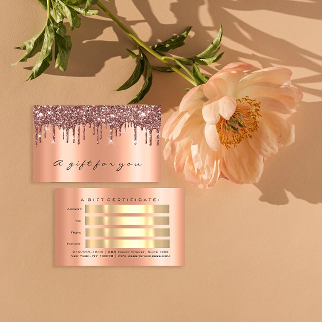 Rosa de Certificado de Regalo Perforaciones de Pur (Gift Certificate Rose Gold Metal Glitter Drips)