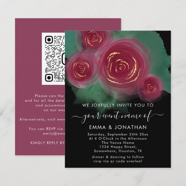 Rosa de código QR floral de presupuesto Borgundy M (Anverso / Reverso)