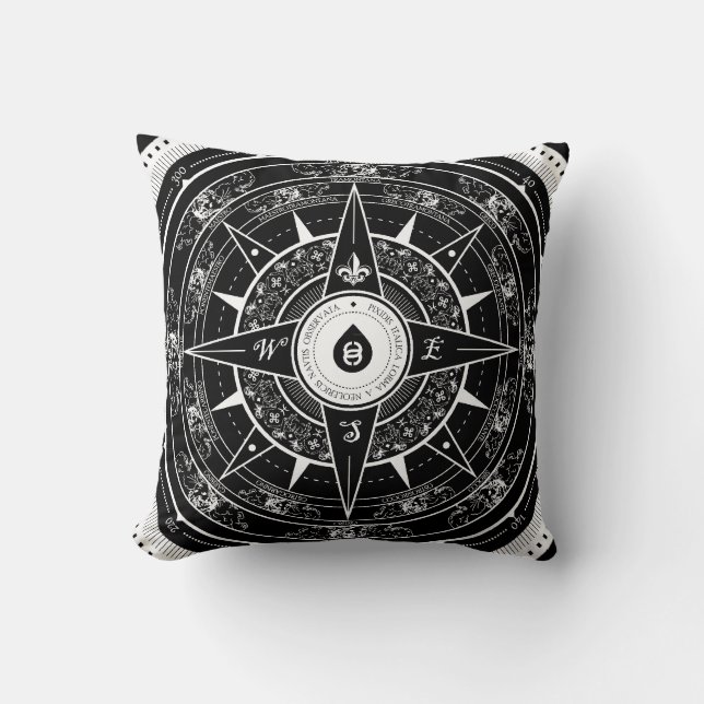 Rosa de compás - Cojín decorativo cuadrado (negro) (Anverso)