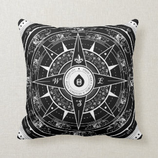 Rosa de compás - Cojín decorativo cuadrado (negro)