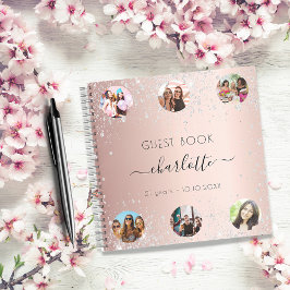 Rosa de cumpleaños libro de invitado purpurina de 