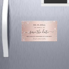 Rosa de cumpleaños purpurina de oro salve el imán 