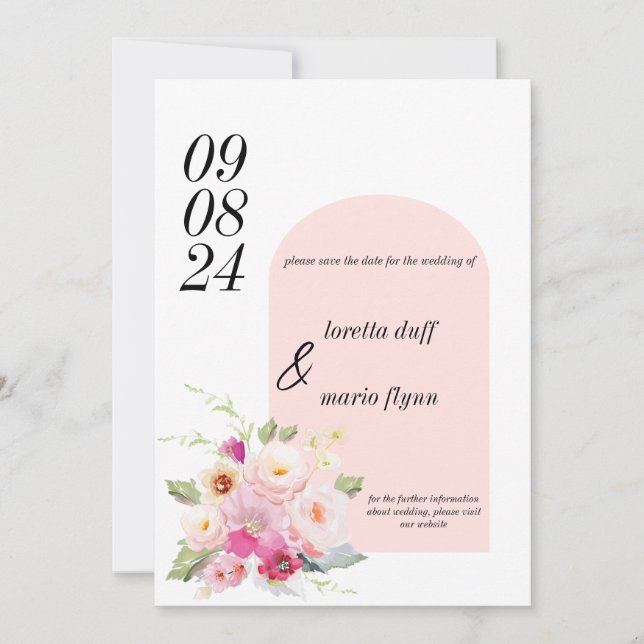 Rosa de Dusty Floral Guardar la fecha Invitación (Anverso)