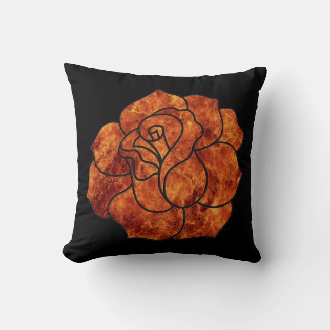 Rosa de fuego naranja almohada reversible (Anverso)