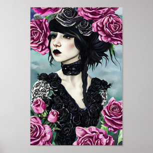 Rosa de gótico Chica Arte original Pintura digital