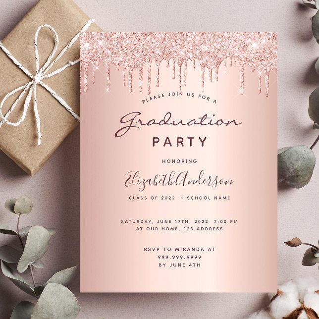 Rosa de graduación purpurina de oro invitación 202 (Subido por el creador)