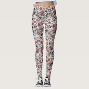Rosa de impresión animal texturizado leggings de m