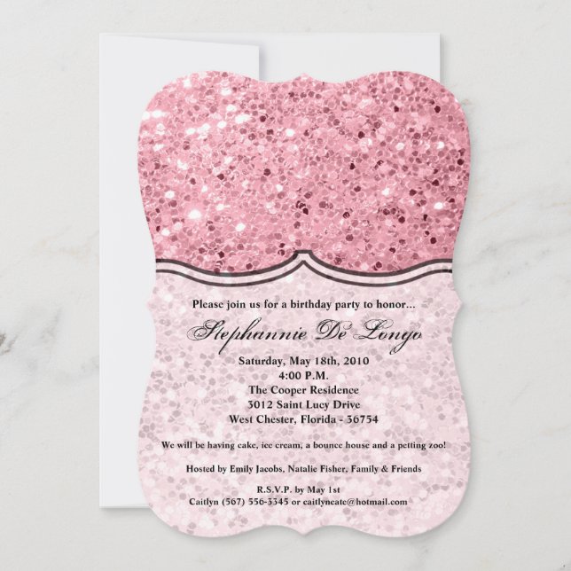 rosa de invitaciones de cumpleaños Purpurina de or (Anverso)