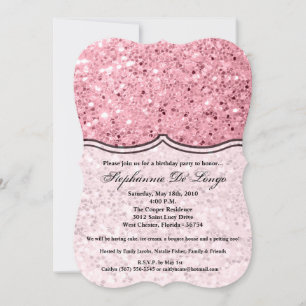 rosa de invitaciones de cumpleaños Purpurina de or