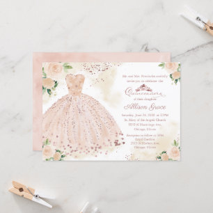Rosa de invitaciones Quinceanera vestido Rubor ros
