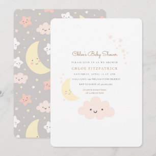 Rosa de la invitación de Baby Shower de la luna y