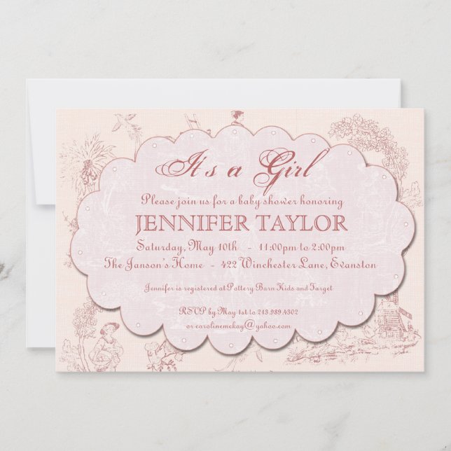 Rosa de la invitación de Toile Baby Shower del (Anverso)
