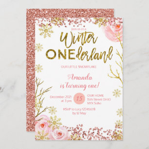 Rosa de la invitación del cumpleaños de ONEderland