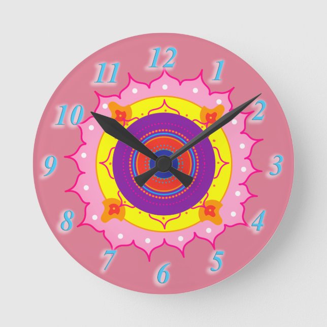 Rosa de la mandala, reloj de pared púrpura (Anverso)