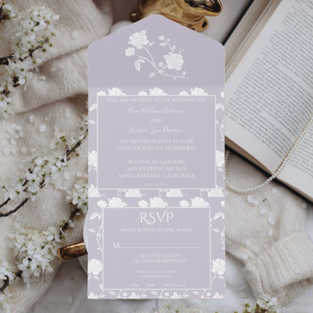 Rosa De Lavanda Boda Todo En Una Invitación (Lavender Rose All in One Wedding Invitation)