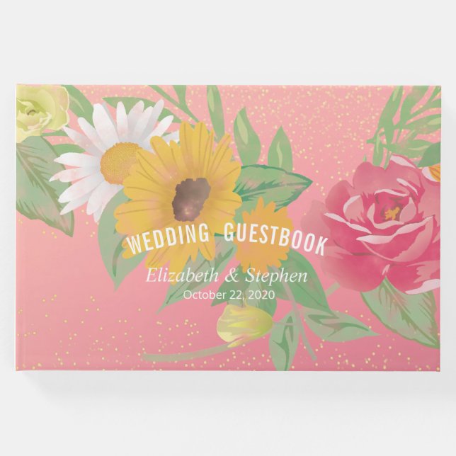 Rosa de libros de visitas boda Flores Purpurina de (Anverso)