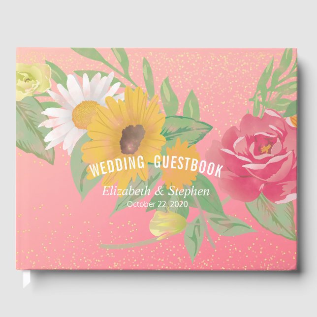 Rosa de libros de visitas boda Flores Purpurina de (Anverso)