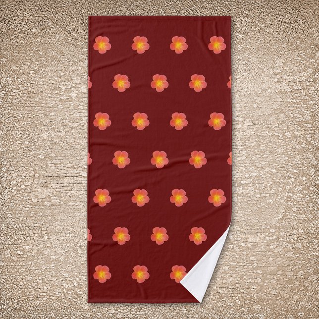 Rosa de los Moss Rojos Flores sin problemas (Red Moss Rose flower seamless pattern on bath towel.)