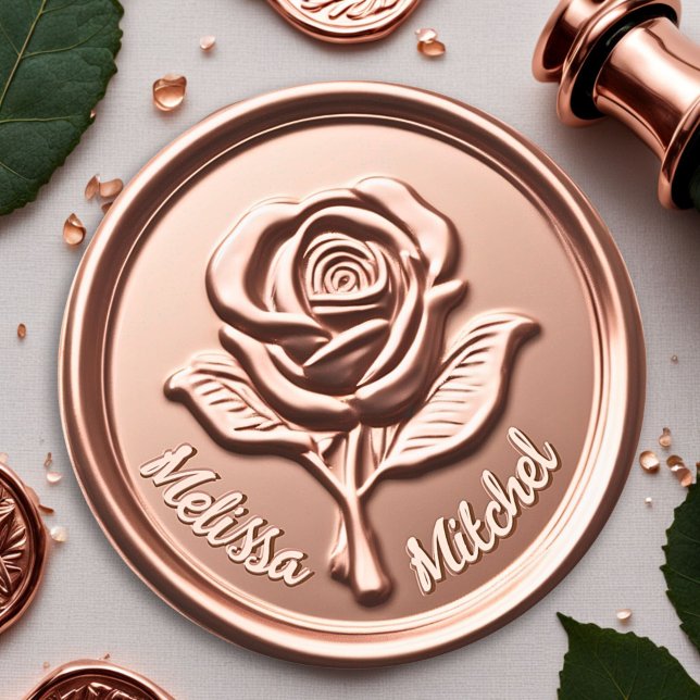 Rosa de lujo Gold Faux Wax Flower Seal Pegatina (Luxury Rose Gold Wax Flower Wedding Envelope Seal 1)
