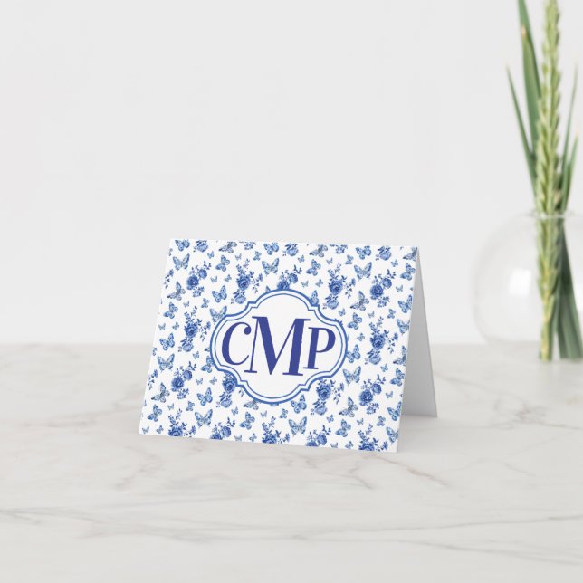 Rosa de mariposa azul blanco clásico nota monogram (Anverso)