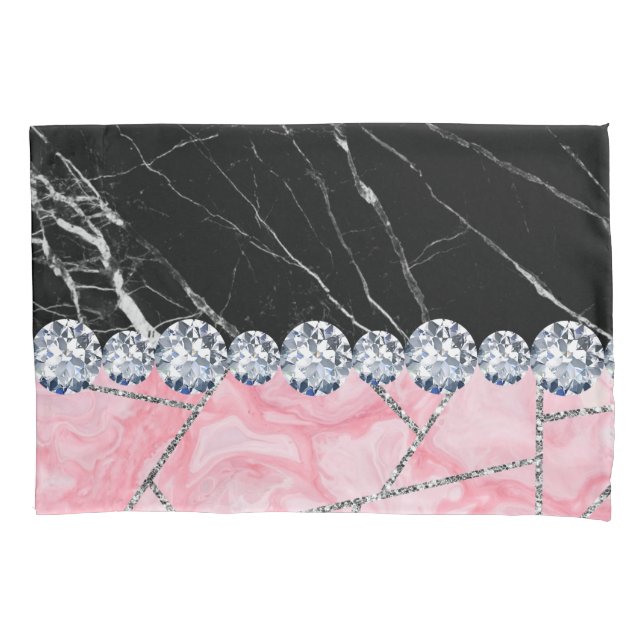 Rosa de mármol blanco Purpurina negro Funda de alm (Anverso)