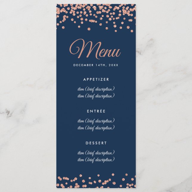 Rosa de menú boda Faux Purpurina Confetti Navy (Anverso)