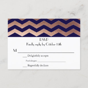 Rosa de Moda bilingüe Boda de Chevron de oro RSVP