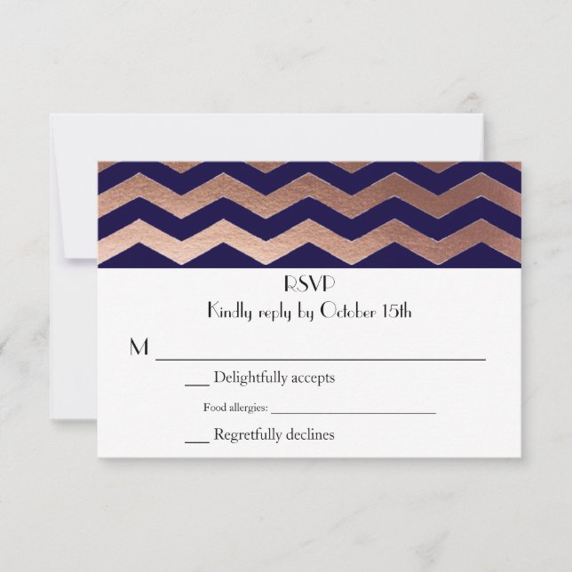 Rosa de Moda bilingüe Boda de Chevron de oro RSVP (Anverso)