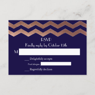 Rosa de Moda bilingüe Boda de Chevron de oro RSVP
