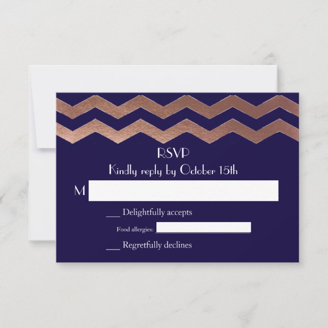Rosa de Moda bilingüe Boda de Chevron de oro RSVP (Anverso)