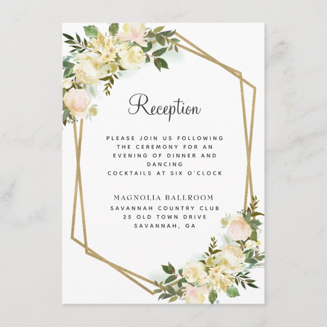 Rosa de moda Floral Boda de oro Recepción Blanco (Anverso)