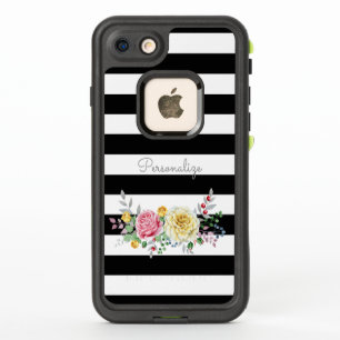 Rosa de moda Floral Trendy Black Stripes and Name