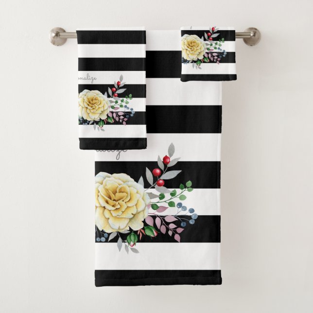 Rosa de moda Floral Trendy Black Stripes and Name (In situ)