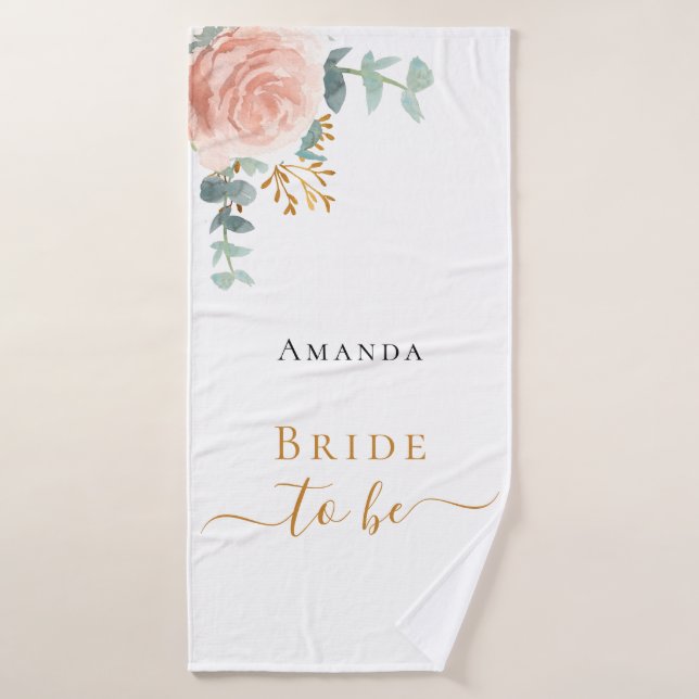 Rosa de novia oro eucalipto floral bachelorette (Toalla de baño)
