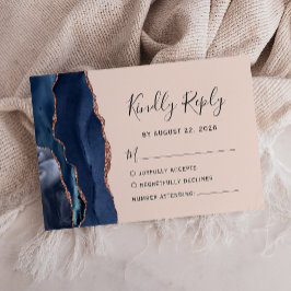 Rosa de Oro Azul Marino RSVP de Boda Blush
