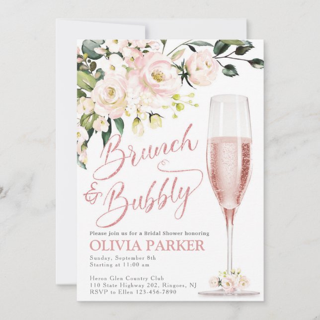 Rosa de oro con invitación a ducha de brunch y bub (Anverso)