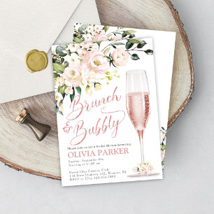Rosa de oro con invitación a ducha de brunch y bub