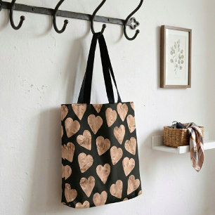 Rosa de oro corazones negro bolsa de compras