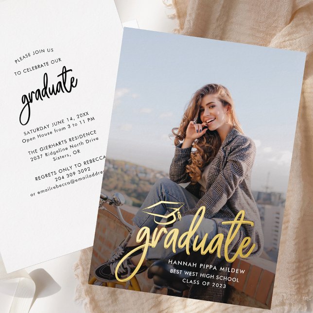 rosa de oro de la graduación del programa de gradu (2025 Graduation Party Script Grad Rose Gold Foil Invitation)