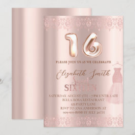 Rosa de oro elegancia, dulce dieciséis invitación
